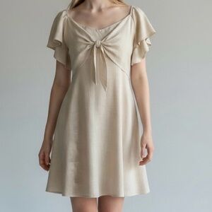 Copper Key Soft Cream Feminine Tie-Front Flutter Sleeve Mini Dress XL